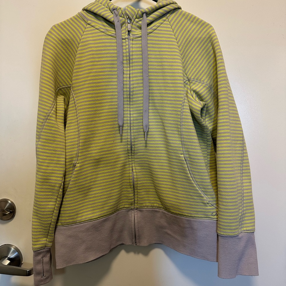GAP Striped Chartreuse & Gray Hoodie